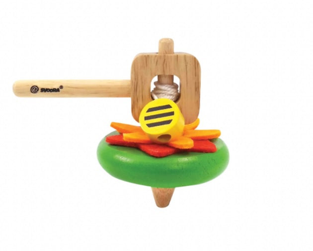 Wooden Spinning Top with Handle - Flower Top
