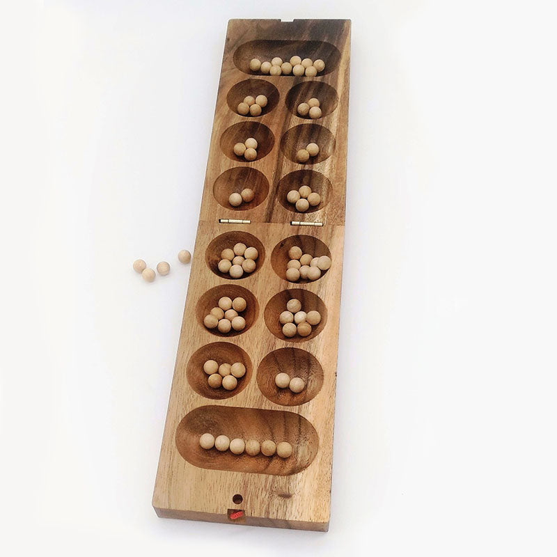 Wooden Folding Mancala Game with Wooden Balls