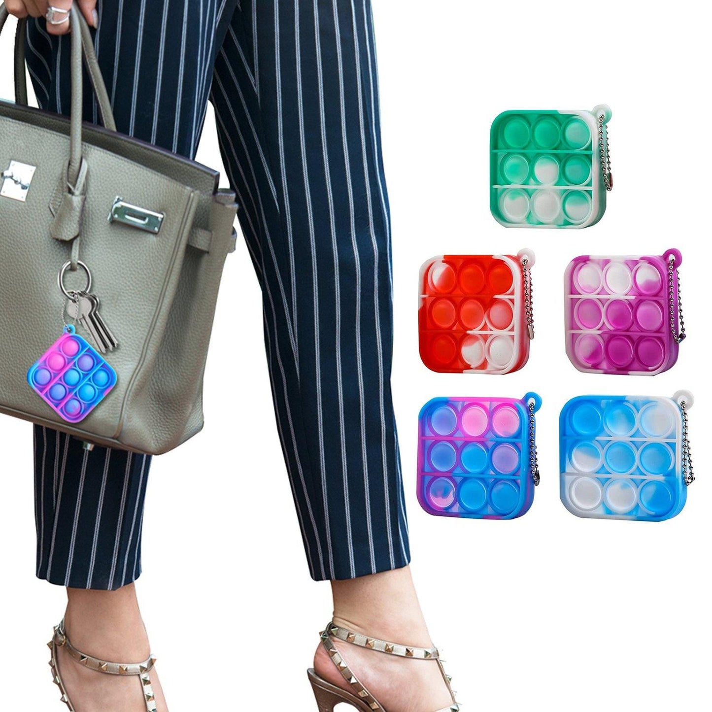 5-Pack: Simple Dimple Mini Stress Relieving Push Pop Bubble Fidget Toy Keychain